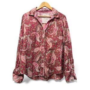 CINO- 100% Cotton Wine Dusty Rose Paisley Button Down Shirt | Large | Boho Chic
